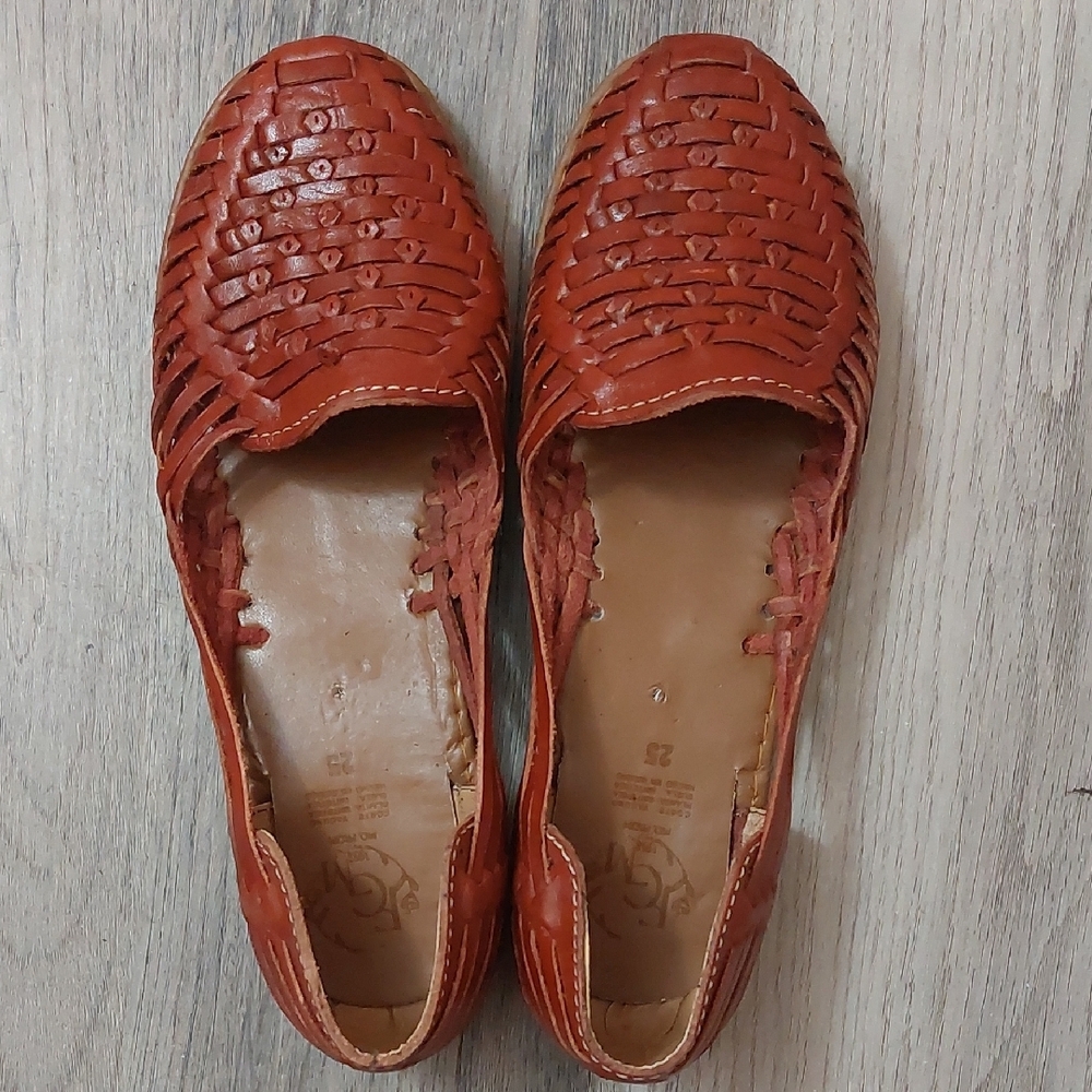 Women's Brown Leather Woven Flats